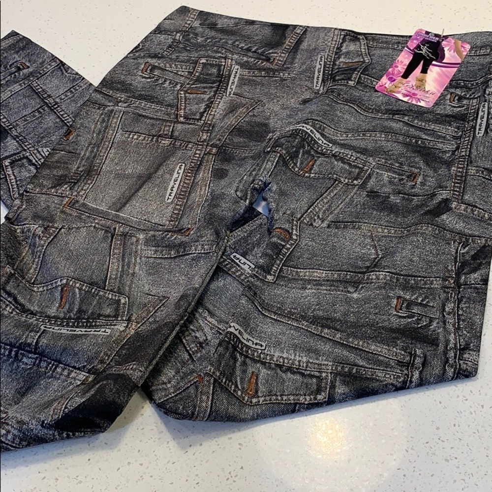 New spandex leggings with denim pocket pattern